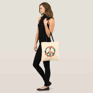 Floral Flamingo Peace Sign Cute Pink Women's Tote Bag