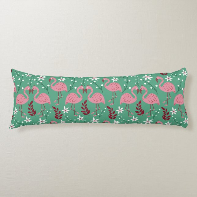Floral flamingo seamless pattern pink green body cushion (Front)