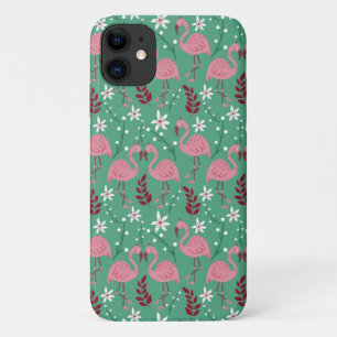 Floral flamingo seamless pattern pink green Case-Mate iPhone case