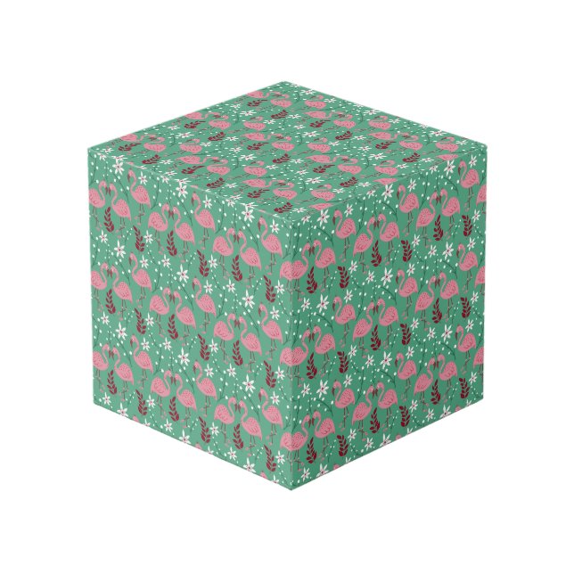 Floral flamingo seamless pattern pink green cube (Front Angled)