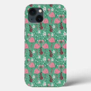 Floral flamingo seamless pattern pink green iPhone 13 case