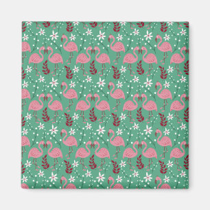 Floral flamingo seamless pattern pink green magnet