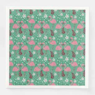 Floral flamingo seamless pattern pink green napkin