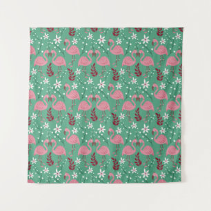 Floral flamingo seamless pattern pink green tapestry