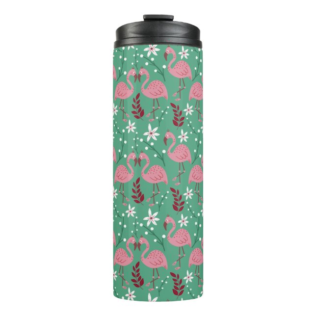 Floral flamingo seamless pattern pink green thermal tumbler (Front)