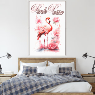 Floral Flamingo Stroll Watercolor Floral Design Canvas Print