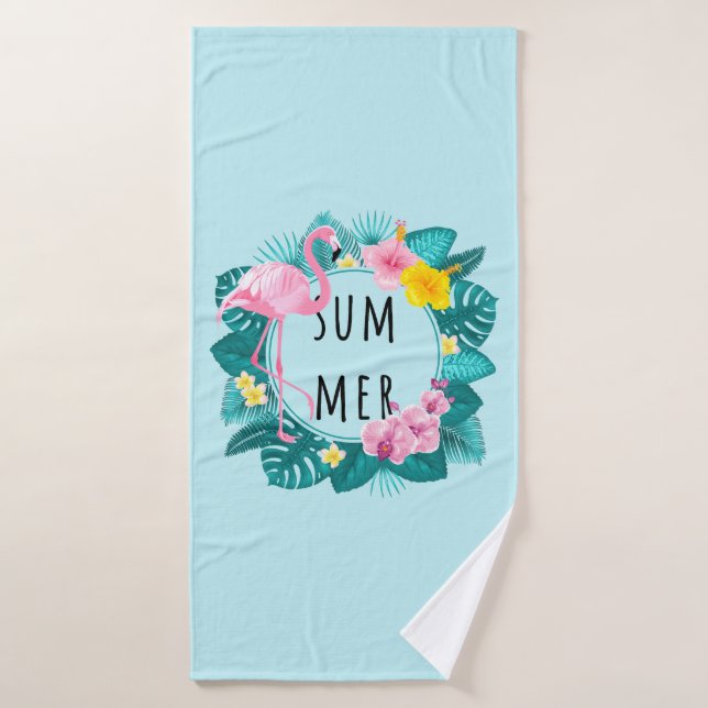 Floral Flamingo Summer Bliss  Bath Towel (Bath Towel)