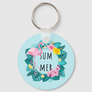 Floral Flamingo Summer Bliss Key Ring