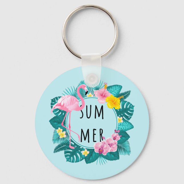 Floral Flamingo Summer Bliss  Key Ring (Front)