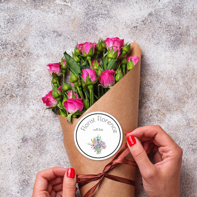Floral Florist With Love Bouquet  Classic Round Sticker (Creator Uploaded)