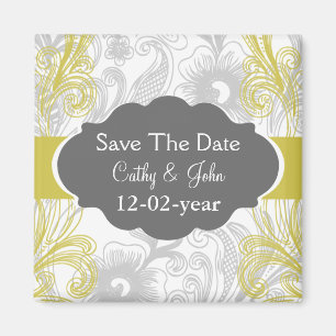 floral flourish grey and yellow Wedding Magnet