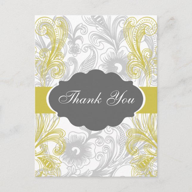 floral flourish grey and yellow Wedding Postcard (Front)