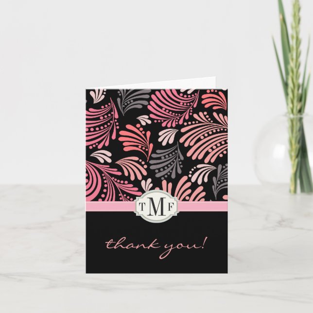Floral Flourish Monogram Thank You Card (Front)