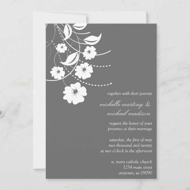 Floral Flourish Wedding Invitation (Dark Grey) (Front)