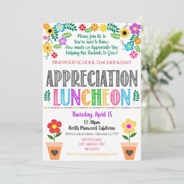 Floral Flower Appreciation Luncheon Invite (Standing Front)