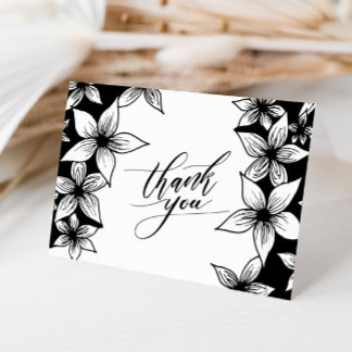 Floral Flower Black & White Calligraphy Thank You Card