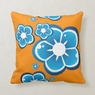 Floral Flower Blue Orange Pattern Cushion