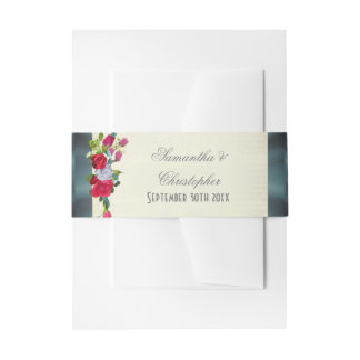 Floral flower bouquet garden wedding invitation belly band
