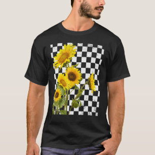 Floral Flower Enthusiast Checkerboard Chess Sunflo T-Shirt