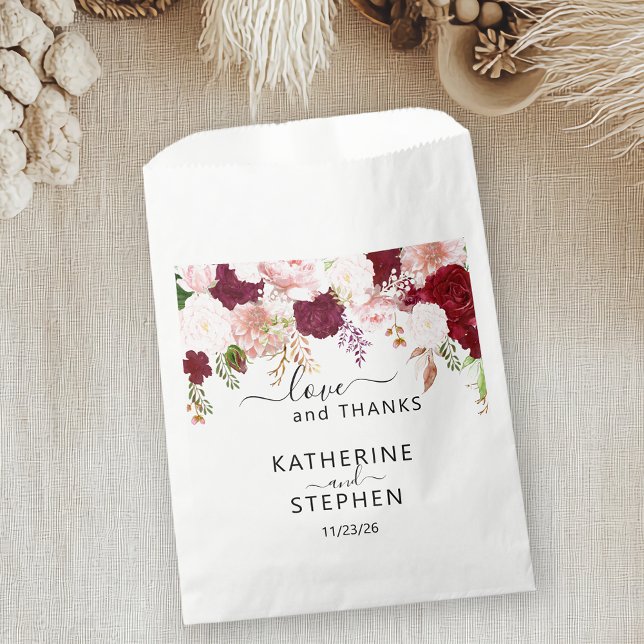 Floral Flower Favour Wedding Blush Burgundy Favour Bags (Creator Uploaded)