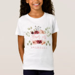 floral flower girl bridal shower shirt<br><div class="desc">Watercolor blush pink, burgundy, sage green florals with gold effect geometric colorway flower girl wedding honeymoon gift t-shirt. The perfect gift for your friend sister brother mum dad aunt uncle daughter son niece nephew gran grandad. On trend script text and modern watercolor graphics. Make your life easier with this thoughtful...</div>