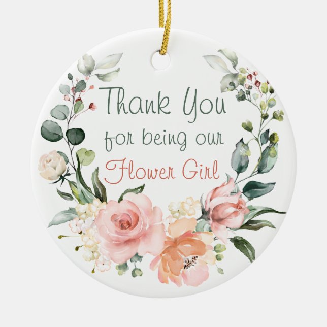 Floral Flower Girl Thank you Ceramic Tree Decoration (Front)