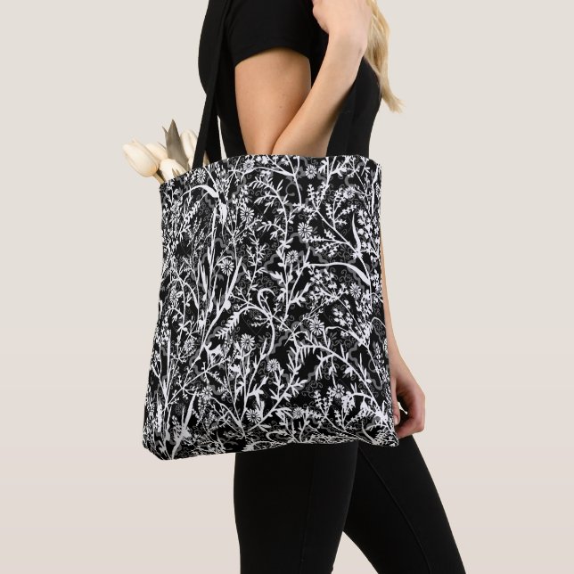 Floral Flower Grayscale  Tote Bag (Close Up)
