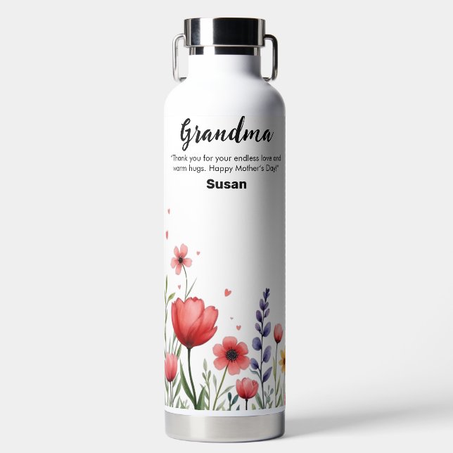 Floral Flower Happy Mother's 32oz Water Bottle (Front)