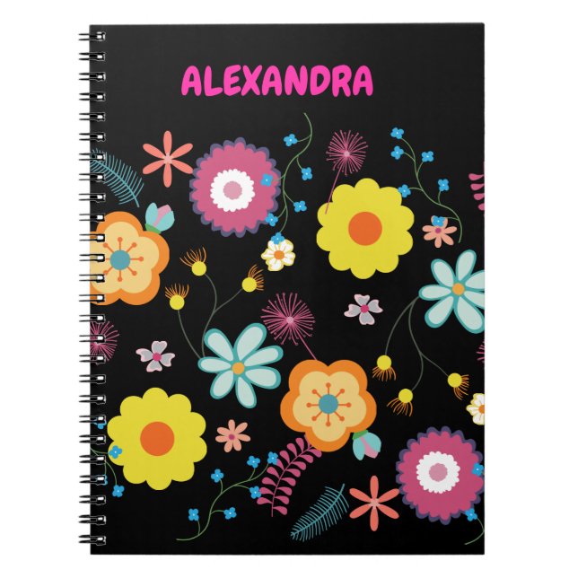 Floral Flower Power Colourful Pink Notebook (Front)