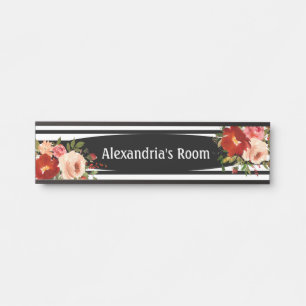 Floral Flowers Black and White Girl's Room Sign