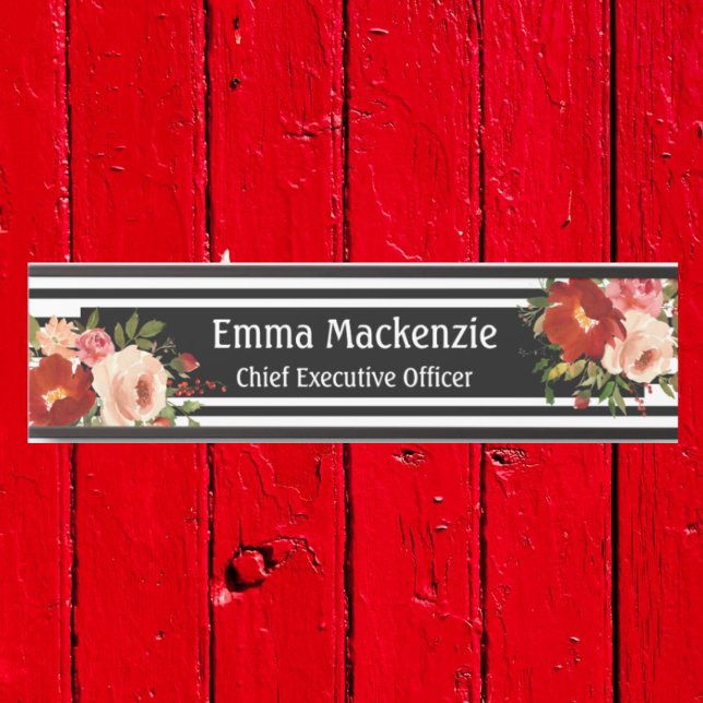 Floral Flowers Black and White Office Door Sign (Creator Uploaded)