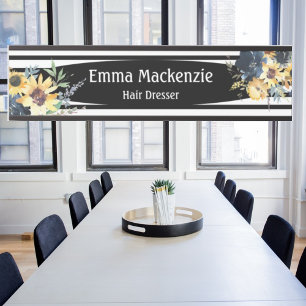 Floral Flowers Black and White Office Door Sign