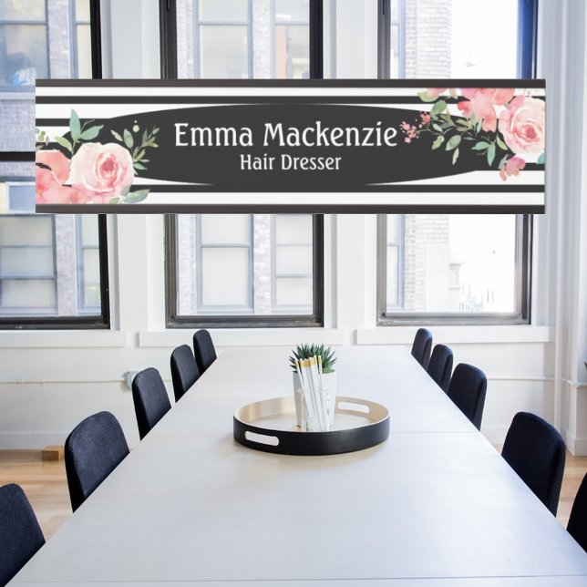 Floral Flowers Black and White Office Door Sign (Creator Uploaded)