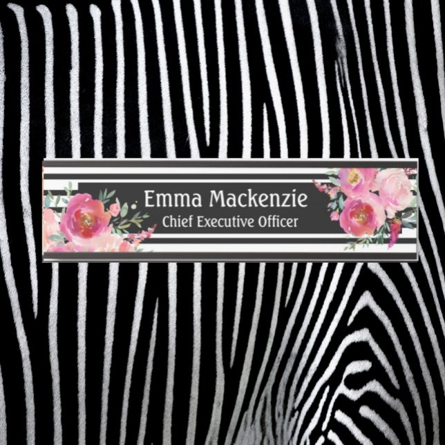 Floral Flowers Black and White Office Door Sign (Creator Uploaded)
