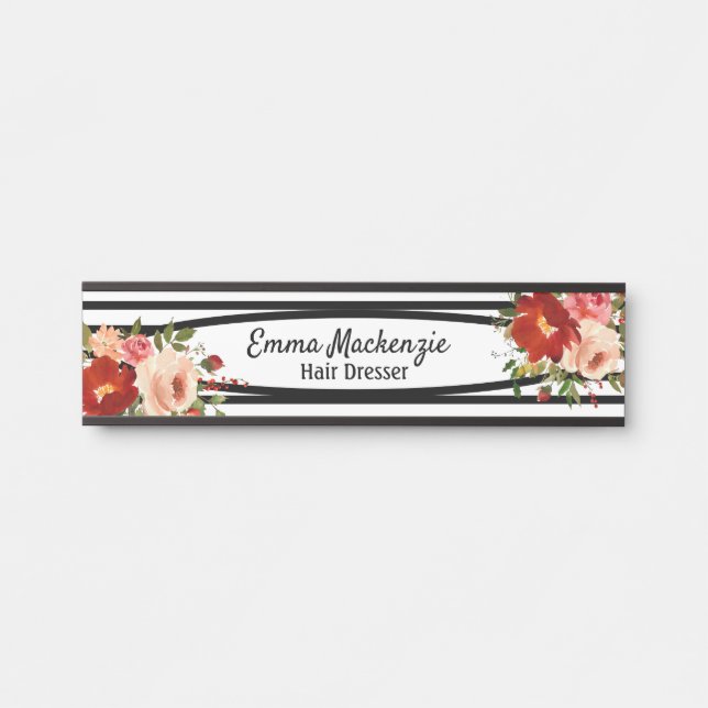 Floral Flowers Black and White Office Door Sign (Front)