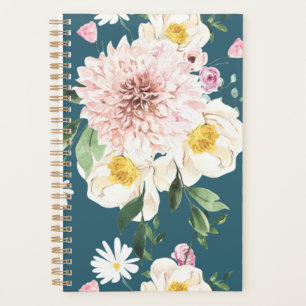 Floral flowers blush green spiral planner 