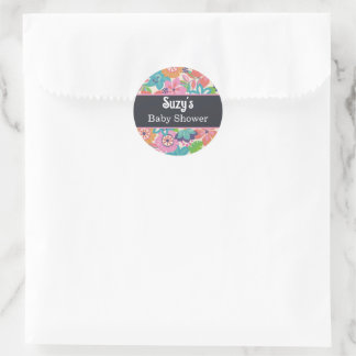 Floral Flowers Botanic girl elegant baby shower Classic Round Sticker