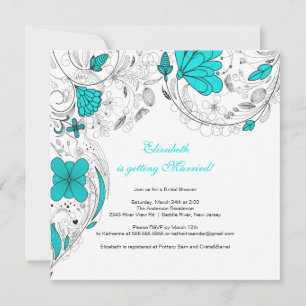 Floral Flowers Bridal Shower Invitation Turquoise