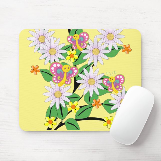 Floral Flowers Butterfly Mouse Pad! Mouse Pad (With Mouse)