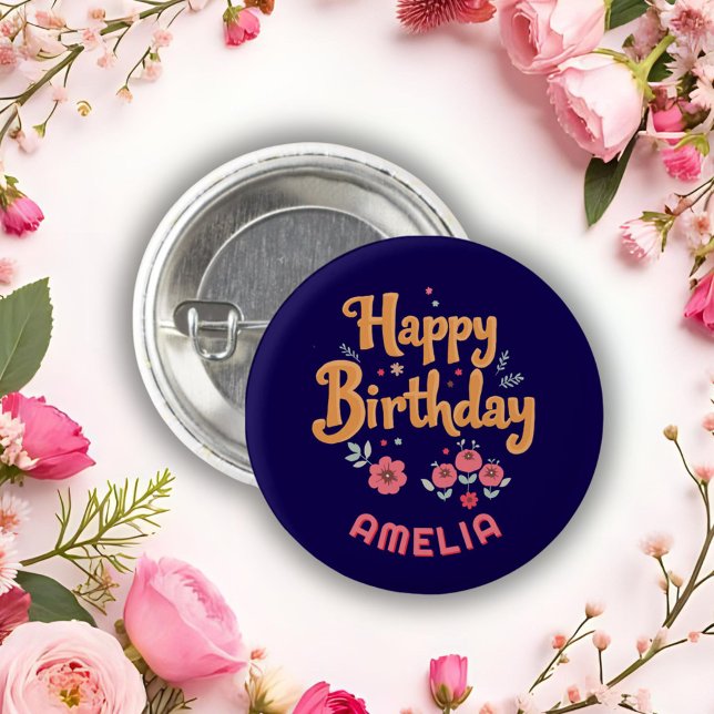 Floral Flowers Happy Birthday Handlettering 3 Cm Round Badge (Creator Uploaded)
