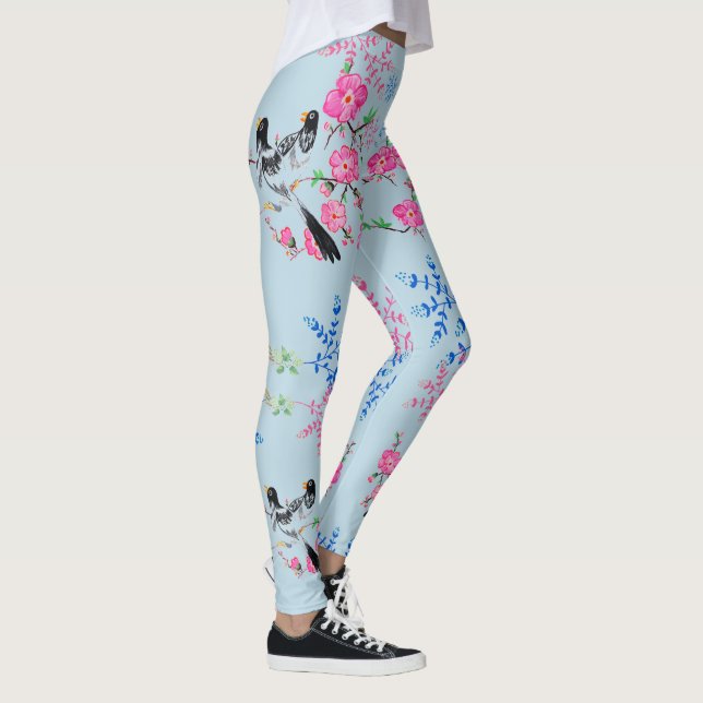 Floral Flowers Nature Birds  Leggings (Right)