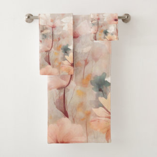 Floral Flowers Orange Beige Peach Design 328 Bath Towel Set