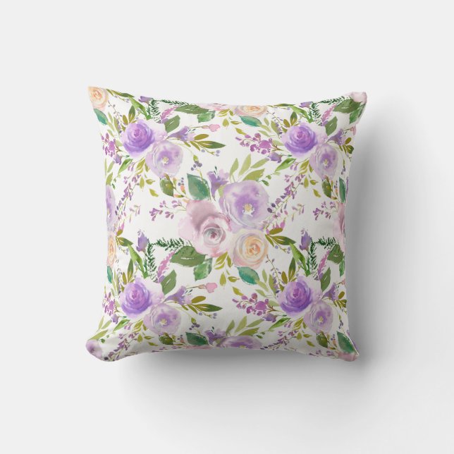 *~* Floral Flowers Pattern Print Lavender Cushion (Front)
