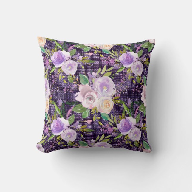 *~* Floral Flowers Pattern PURPLE Throw Pillow (Front)