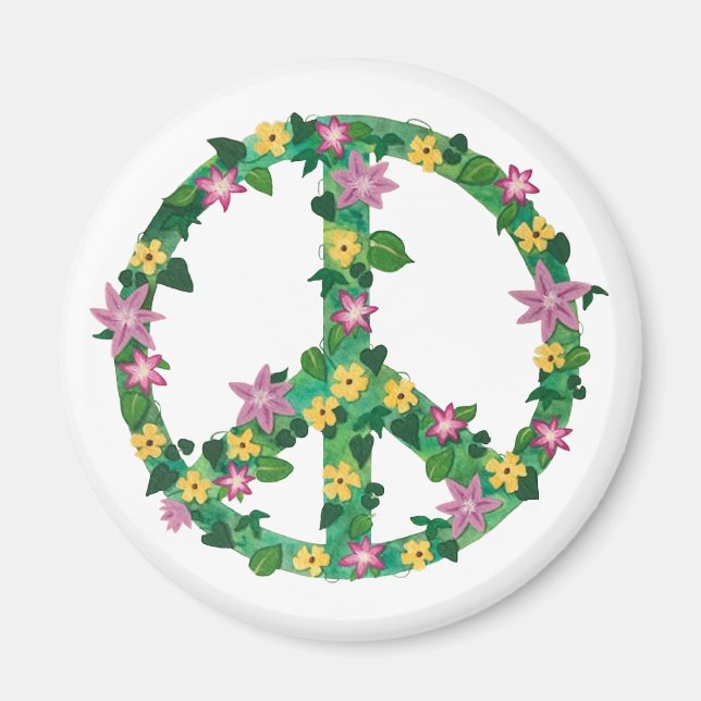 Floral Flowers Peace Sign Magnets (Front)