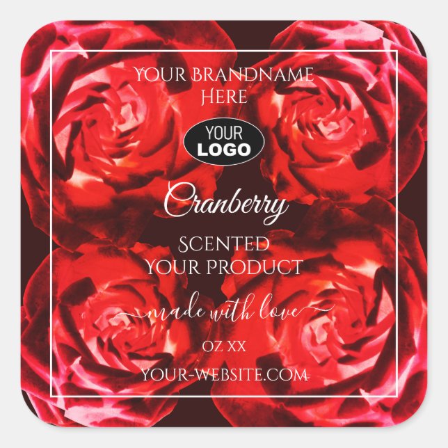 Floral Flowers Product Labels Red Roses with Logo (Front)
