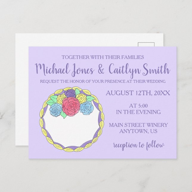 Floral Flowers Roses Bridal Shower Wedding Cake  Invitation Postcard (Front/Back)