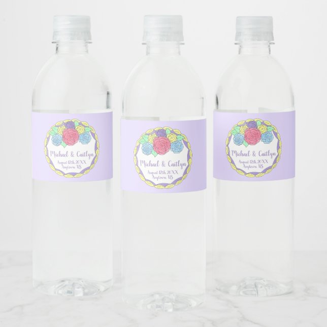 Floral Flowers Roses Bridal Shower Wedding Cake Water Bottle Label (Bottles)