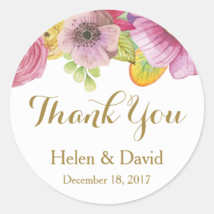 Floral Flowers Thank You Favour Classic Round Sticker