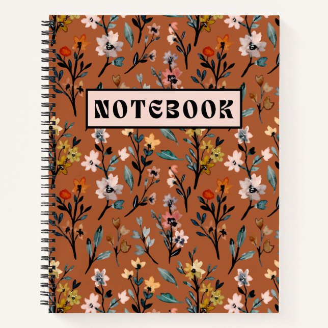 Floral Flowery Earth Tone Spiral Notebook (Front)